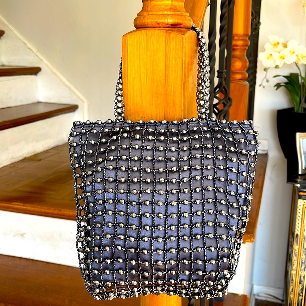 NWOT Silver and gray beadead small handbag